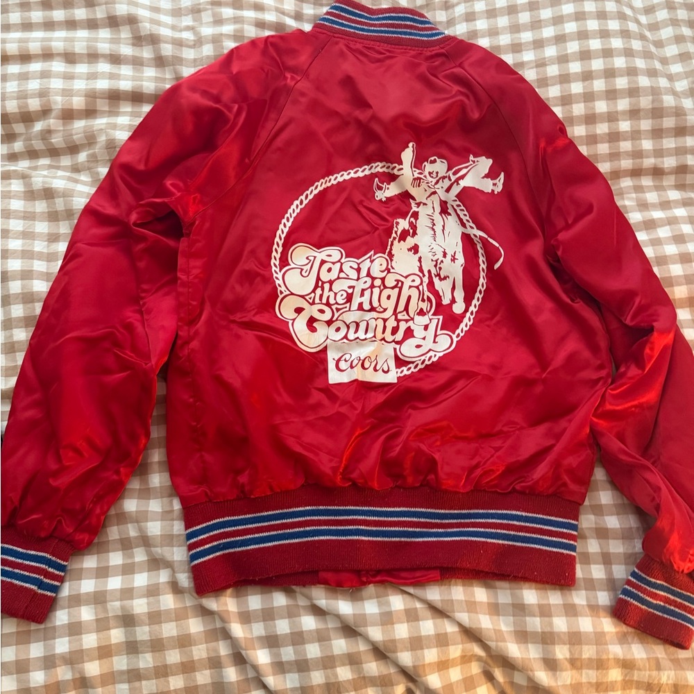 vintage red Coors Banquet satin bomber jacket - Picture 2 of 6
